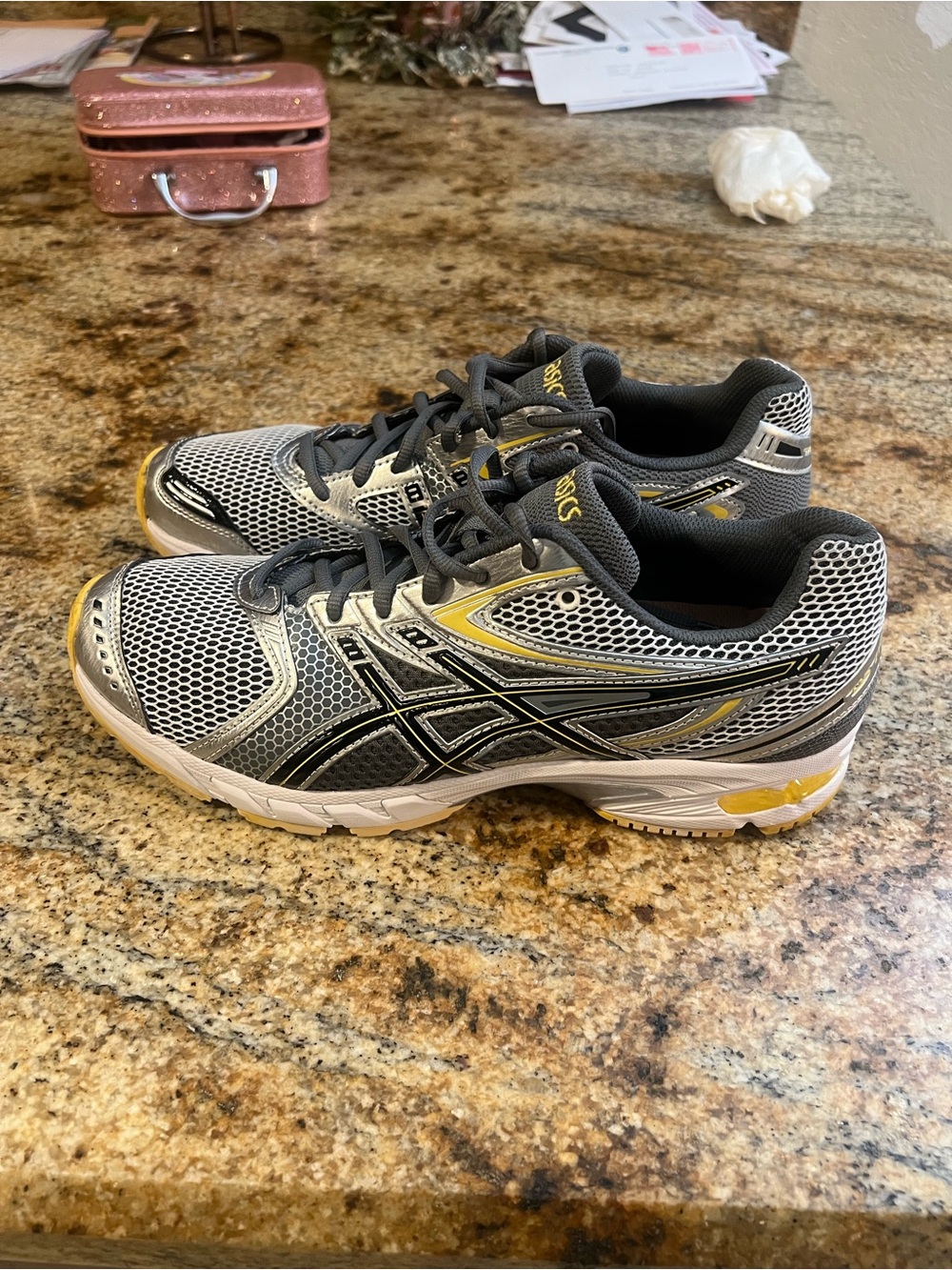 ASICS Gray and Yellow Mesh Running Sneakers
